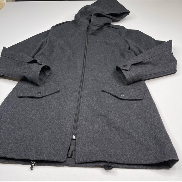 Aqua Jacket Pea Coat Long Winter Wool Blend Front Zip Hoodie Lined Warm Autumn - Picture 2 of 15